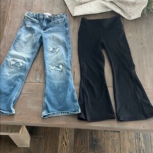 Abercrombie Kids Blue Distressed jeans  and Black Flare Leggings. Size 5/6